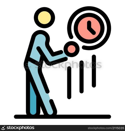 Gym man on time icon. Outline gym man on time vector icon color flat isolated. Gym man on time icon color outline vector