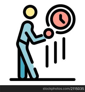 Gym man on time icon. Outline gym man on time vector icon color flat isolated. Gym man on time icon color outline vector