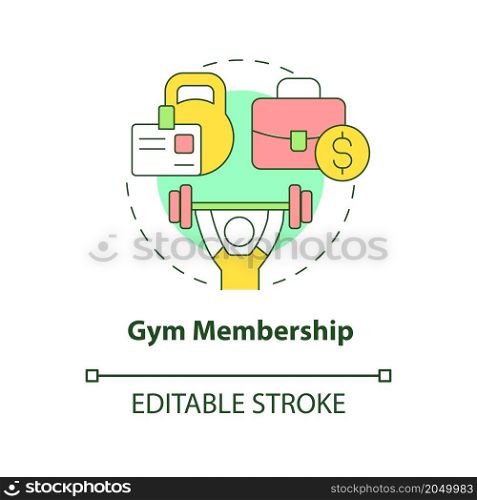 Gym membership concept icon. Employee physical health care. Fitness club pass abstract idea thin line illustration. Isolated outline drawing. Editable stroke. Roboto-Medium, Myriad Pro-Bold fonts used. Gym membership concept icon