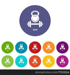 Gym metall icons color set vector for any web design on white background. Gym metall icons set vector color