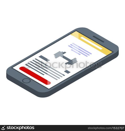 Gym smartphone app icon. Isometric of gym smartphone app vector icon for web design isolated on white background. Gym smartphone app icon, isometric style