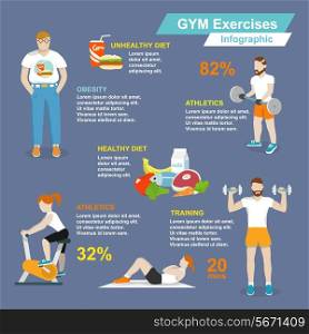 Gym sport exercises fitness and healthy lifestyle infographic set vector illustration