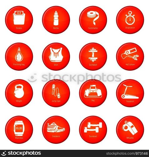 Gym sport icons set vector red circle isolated on white background . Gym sport icons set red vector