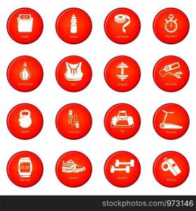 Gym sport icons set vector red circle isolated on white background . Gym sport icons set red vector