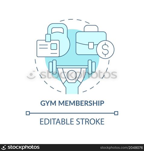 Gym subscription concept icon. Staff physical health care. Fit club pass abstract idea thin line illustration. Isolated outline drawing. Editable stroke. Roboto-Medium, Myriad Pro-Bold fonts used. Gym subscription concept icon