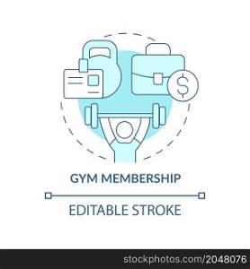 Gym subscription concept icon. Staff physical health care. Fit club pass abstract idea thin line illustration. Isolated outline drawing. Editable stroke. Roboto-Medium, Myriad Pro-Bold fonts used. Gym subscription concept icon