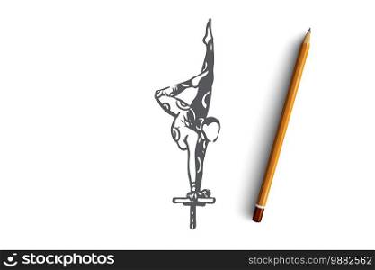 Gymnast, sport, skill, special, sport concept. Hand drawn gymnast woman doing exercise concept sketch. Isolated vector illustration.. Gymnast, sport, skill, special, sport concept. Hand drawn isolated vector.