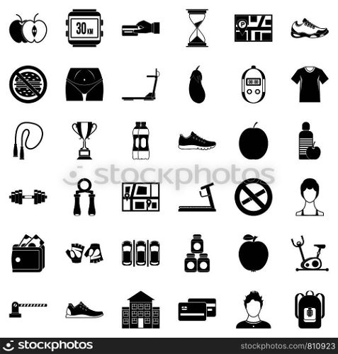 Gymnastics icons set. Simple style of 36 gymnastics vector icons for web isolated on white background. Gymnastics icons set, simple style