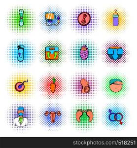 Gynecology icons set in pop art style for any design. Gynecology icons set