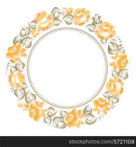 Gzhel style circle floral frame. Vector illustration.