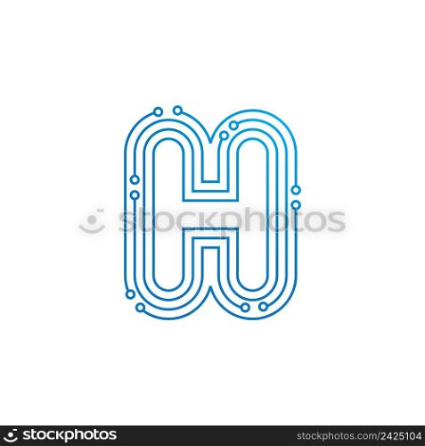 H initial letter Circuit technology illustration logo vector template