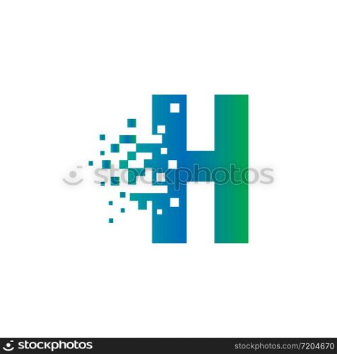 H Initial Letter Logo Design with Digital Pixels in Gradient Colors