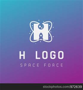 h initial space force logo design galaxy rocket vector in gradient background - vector. h initial space force logo design galaxy rocket vector in gradient background