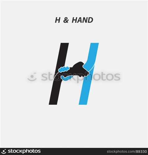 H - Letter abstract icon & hands logo design vector template.Itaic style.Business offer,partnership symbol.Hope,help concept.Support,teamwork sign.Corporate business & education logotype symbol.Vector illustration