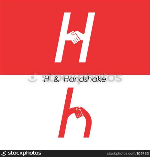 H - Letter abstract icon & hands logo design vector template.Teamwork and Partnership concept.Business offer and Deal symbol.Vector illustration