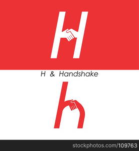 H - Letter abstract icon & hands logo design vector template.Teamwork and Partnership concept.Business offer and Deal symbol.Vector illustration
