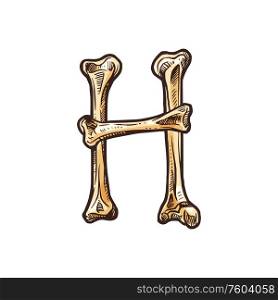 H letter, element of Dia de los muertos alphabet. Vector h sign, ABC part. Letter H sign, vector Dia de los muertos alphabet