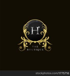 H Letter Golden Circle Shield Luxury Boutique Logo, vector design concept for initial, luxury business, hotel, wedding service, boutique, decoration and more brands.