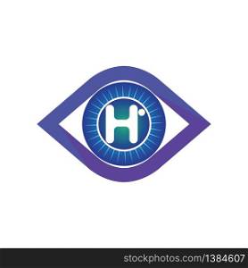 H letter in eye logo or symbol template design
