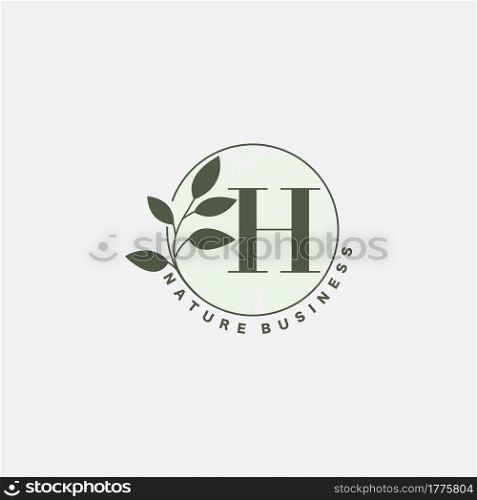 H Letter Logo Circle Nature Leaf, vector logo design concept botanical floral leaf with initial letter logo icon for nature business.