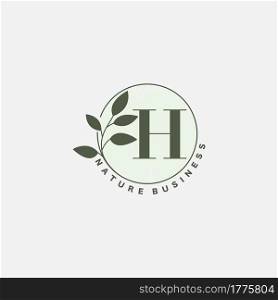 H Letter Logo Circle Nature Leaf, vector logo design concept botanical floral leaf with initial letter logo icon for nature business.