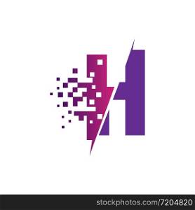 H Letter Logo Design with Digital Pixels in concept strokes