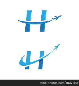 H Letter With Airplane icon vector illustration design Logo Template