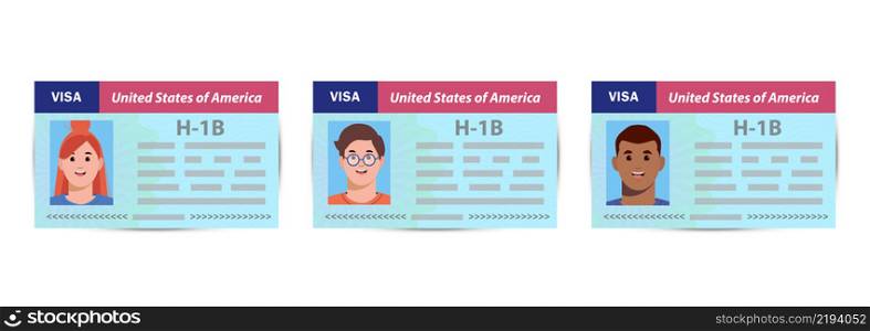 H1b Visa USA to temporarily employ foreign workers in specialty occupations. Immigration document. Vector template illustration in passport. H1b Visa USA to temporarily employ foreign workers in specialty occupations. Immigration document. Vector template illustration in passport.