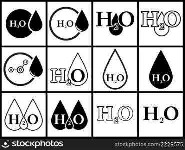 H2o icon. H2o water symbol design. Simple Vector illustration set isolated on white background.