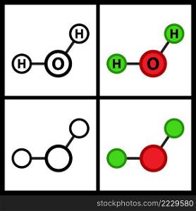 h2o water molecule structure. Liquid aqua atom formula. Vector illustration isolated on white background.