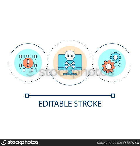 Hacker attack loop concept icon. Computer virus. Cyberattack. Digital system failure abstract idea thin line illustration. Isolated outline drawing. Editable stroke. Arial font used. Hacker attack loop concept icon