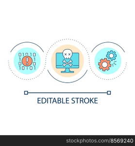Hacker attack loop concept icon. Computer virus. Cyberattack. Digital system failure abstract idea thin line illustration. Isolated outline drawing. Editable stroke. Arial font used. Hacker attack loop concept icon