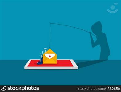 hacker attack on smartphone vector illustration. attack hacker to data, phishing and hacking crime