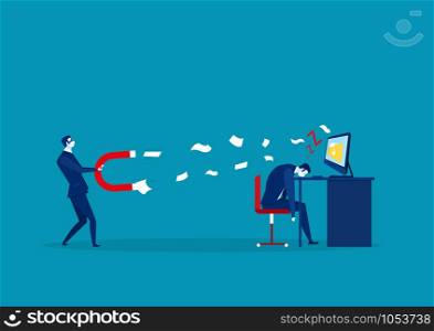 hacker attack to data with magnet while business man sleeping in office,crime concept vector