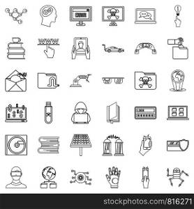 Hacker icons set. Outline style of 36 hacker vector icons for web isolated on white background. Hacker icons set, outline style