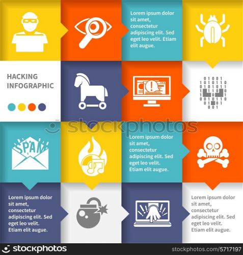 Hacker infographic set with virus cyber protection and safety vector illustration