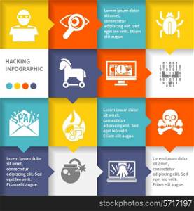 Hacker infographic set with virus cyber protection and safety vector illustration