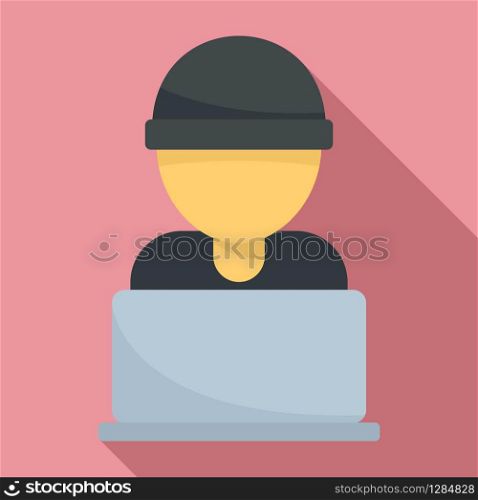 Hacker laptop icon. Flat illustration of hacker laptop vector icon for web design. Hacker laptop icon, flat style