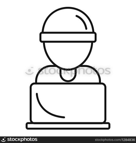 Hacker laptop icon. Outline hacker laptop vector icon for web design isolated on white background. Hacker laptop icon, outline style