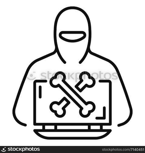 Hacker laptop icon. Outline hacker laptop vector icon for web design isolated on white background. Hacker laptop icon, outline style