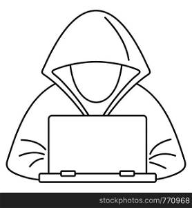Hacker laptop icon. Outline illustration of hacker laptop vector icon for web design isolated on white background. Hacker laptop icon, outline style