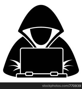 Hacker laptop icon. Simple illustration of hacker laptop vector icon for web design isolated on white background. Hacker laptop icon, simple style