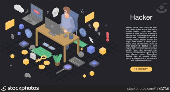 Hacker man concept background. Isometric illustration of hacker man vector concept background for web design. Hacker man concept background, isometric style