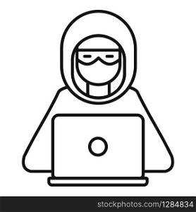 Hacker man icon. Outline hacker man vector icon for web design isolated on white background. Hacker man icon, outline style