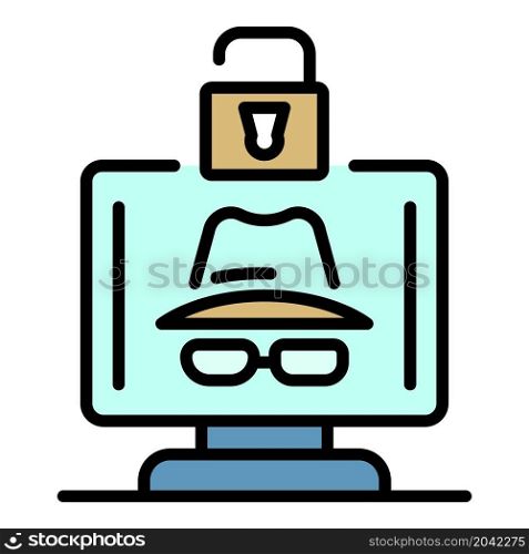 Hacker protected icon. Outline hacker protected vector icon color flat isolated. Hacker protected icon color outline vector