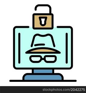 Hacker protected icon. Outline hacker protected vector icon color flat isolated. Hacker protected icon color outline vector