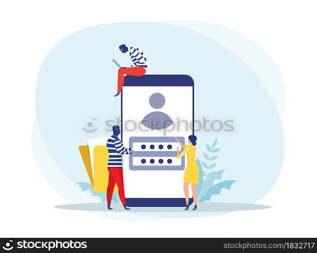 hacker steal password out of from smartphone, and Thief fishing steal personal data on phone concept Illustration