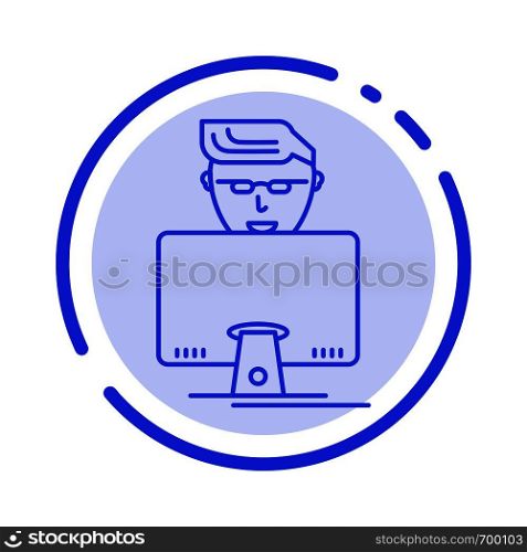 Hacker, User, Gamer, Programmer Blue Dotted Line Line Icon