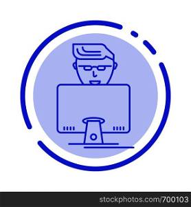 Hacker, User, Gamer, Programmer Blue Dotted Line Line Icon