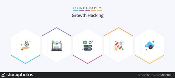Hacking 25 Flat icon pack including cloud storage. space. datacenter. rocket. code